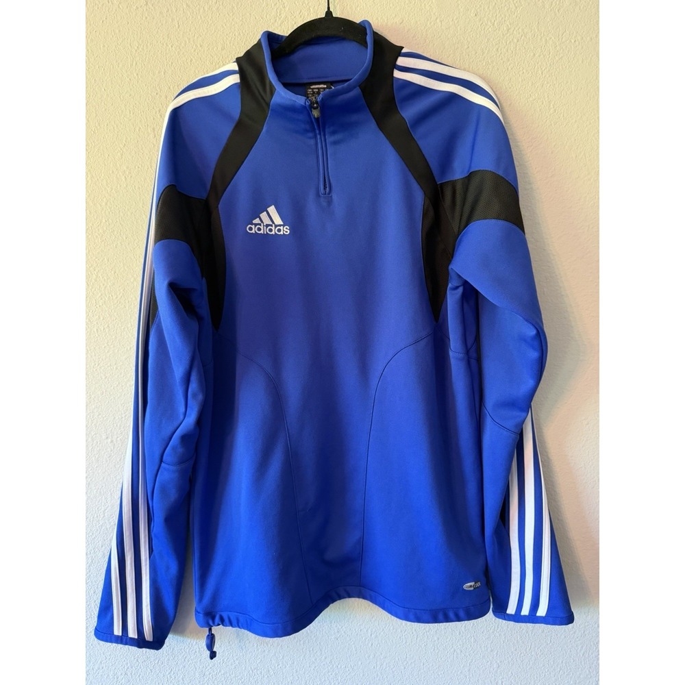 VTG Adidas Soccer Mens Small Blue with White Stripes Full Zip Jacket Climacool